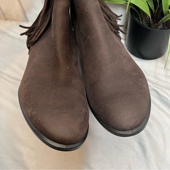 ECCO brown suede leather fringe ankle booties - Picture 4 of 11